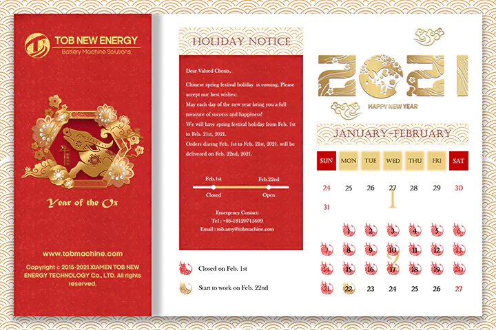 TOB aviso de feriado do ano novo chinês da nova energia