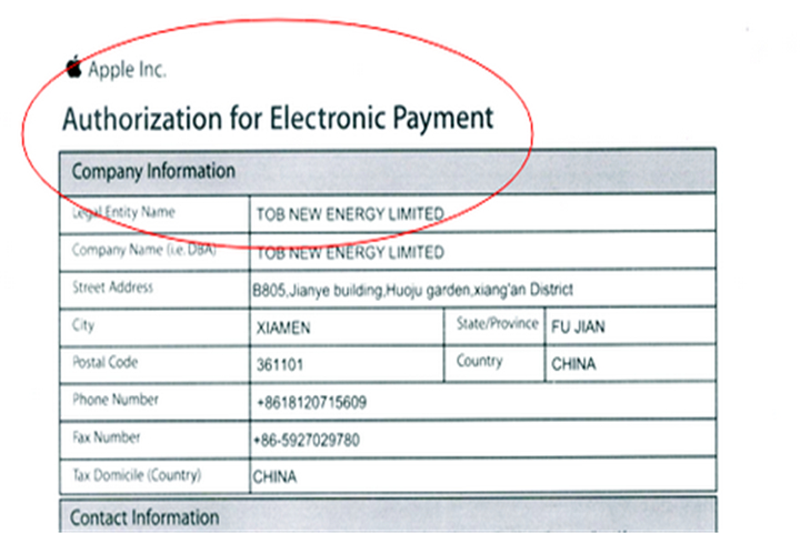 apple inc corperation com tob nova energia